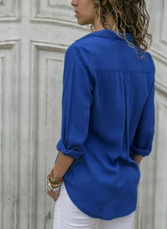 2020 Summer Women's White Chiffon Blouse - Long Sleeve Button-Up