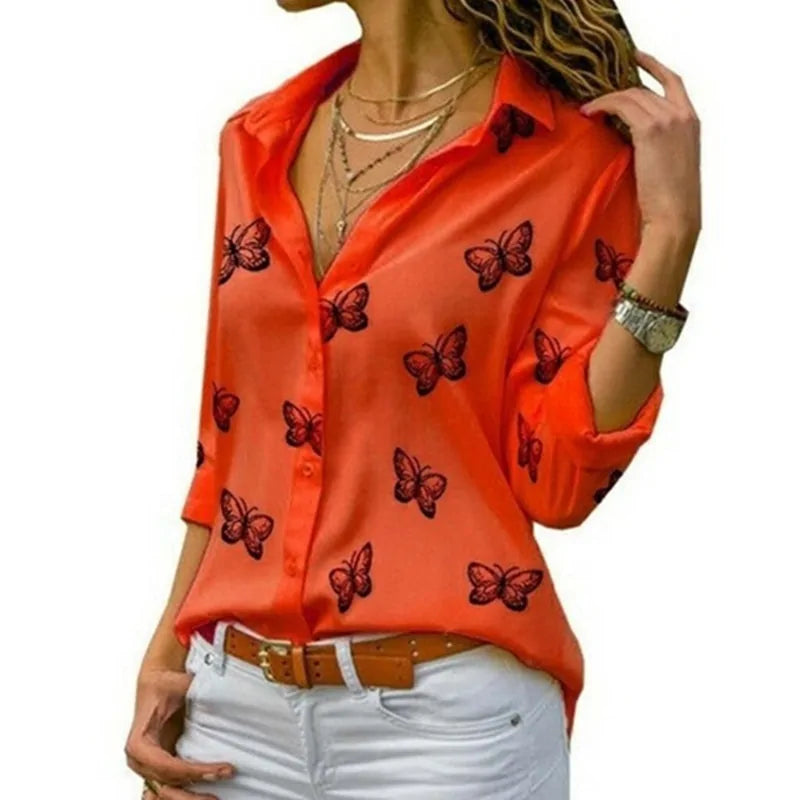 2020 Summer Women's White Chiffon Blouse - Long Sleeve Button-Up
