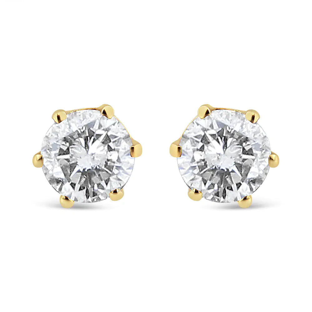 14K Yellow Gold Diamond Solitaire 6 Prong Stud Earrings (3/4 cttw, I-J Color, I2-I3 Clarity)