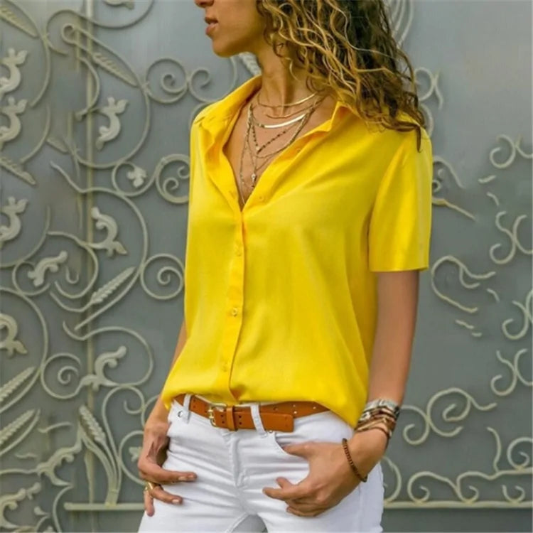 2020 Summer Women's White Chiffon Blouse - Long Sleeve Button-Up