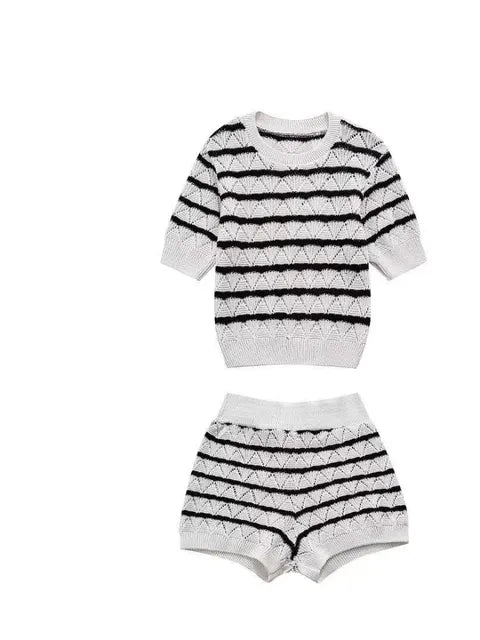 Chic Striped Knit Dress & Top Set