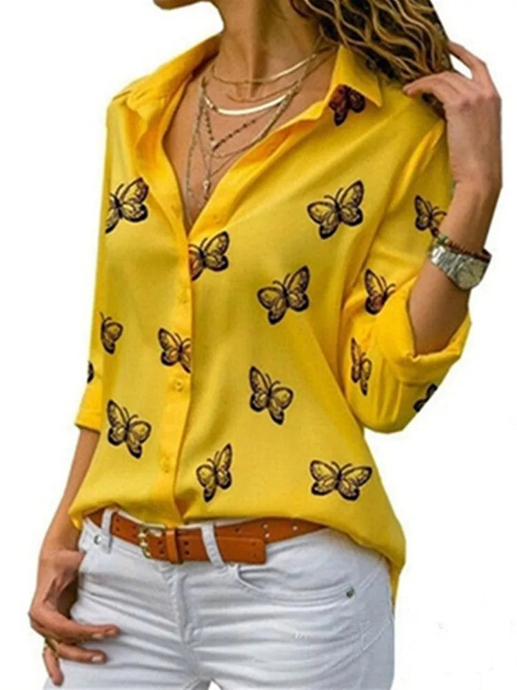 2020 Summer Women's White Chiffon Blouse - Long Sleeve Button-Up