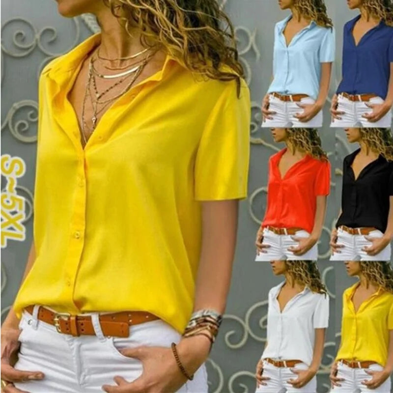 2020 Summer Women's White Chiffon Blouse - Long Sleeve Button-Up