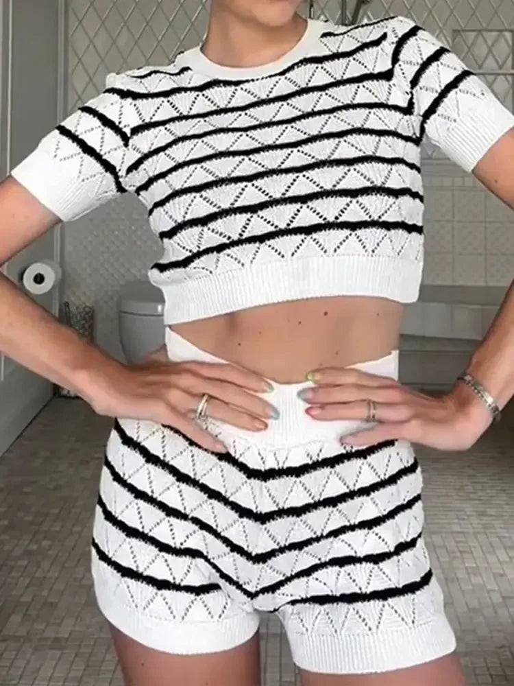Chic Striped Knit Dress & Top Set