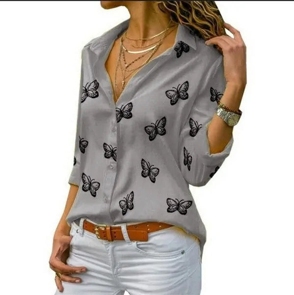 2020 Summer Women's White Chiffon Blouse - Long Sleeve Button-Up