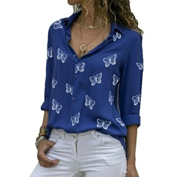 2020 Summer Women's White Chiffon Blouse - Long Sleeve Button-Up