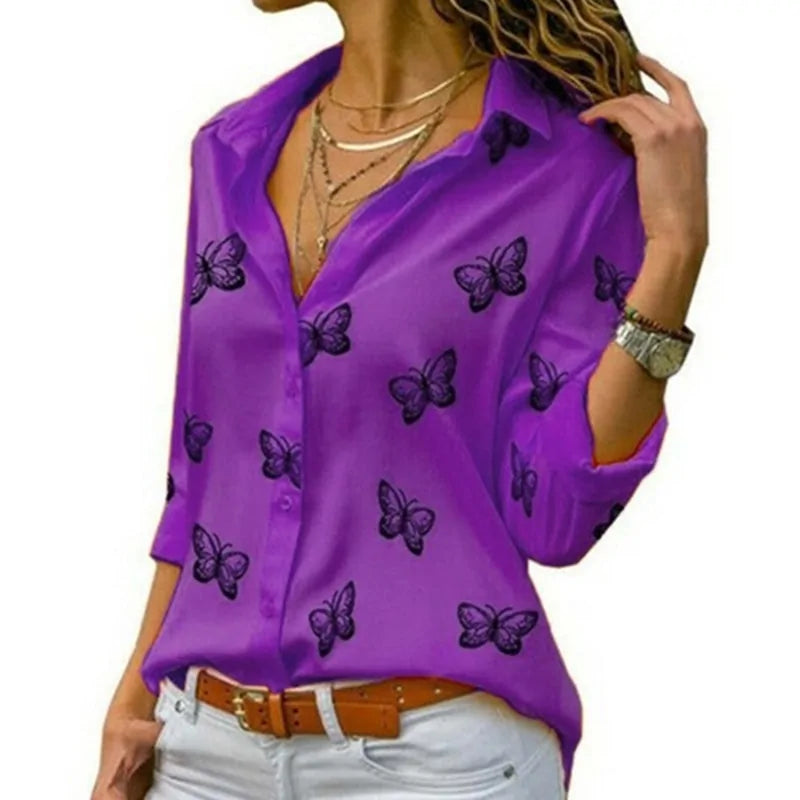 2020 Summer Women's White Chiffon Blouse - Long Sleeve Button-Up