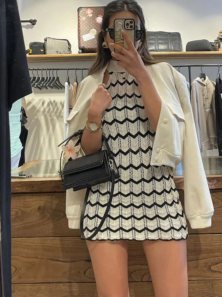 Chic Striped Knit Dress & Top Set