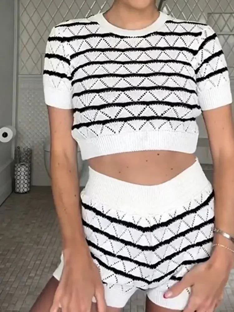 Chic Striped Knit Dress & Top Set