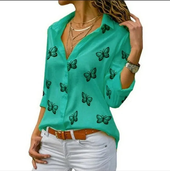 2020 Summer Women's White Chiffon Blouse - Long Sleeve Button-Up