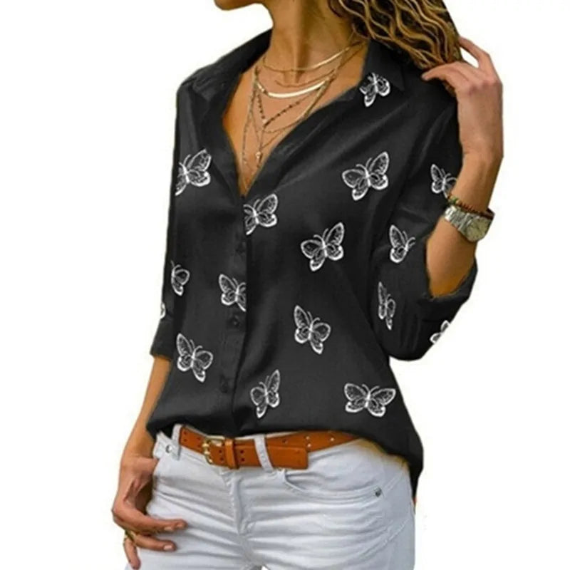 2020 Summer Women's White Chiffon Blouse - Long Sleeve Button-Up
